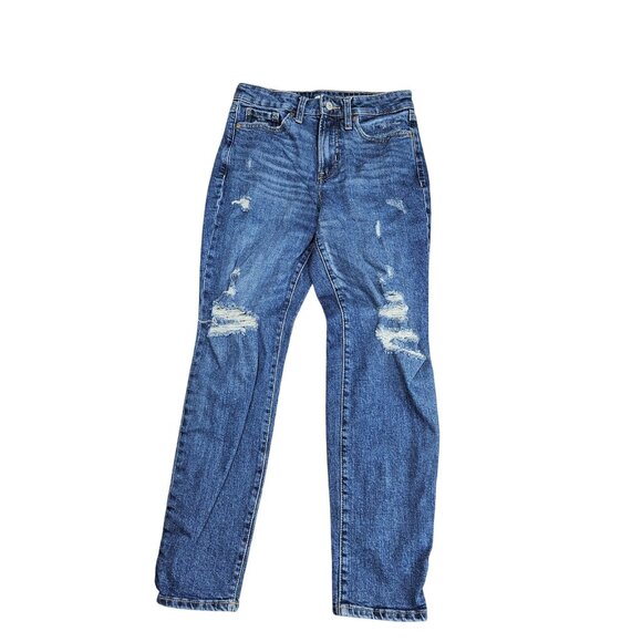 Old Navy Jeans Womens 2 Blue O.G. Straight High Rise Distressed Denim Jeans - Picture 1 of 10